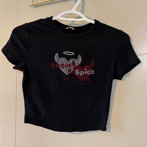 Garage S Black “Sugar and Spice” Rhinestone Crop Top